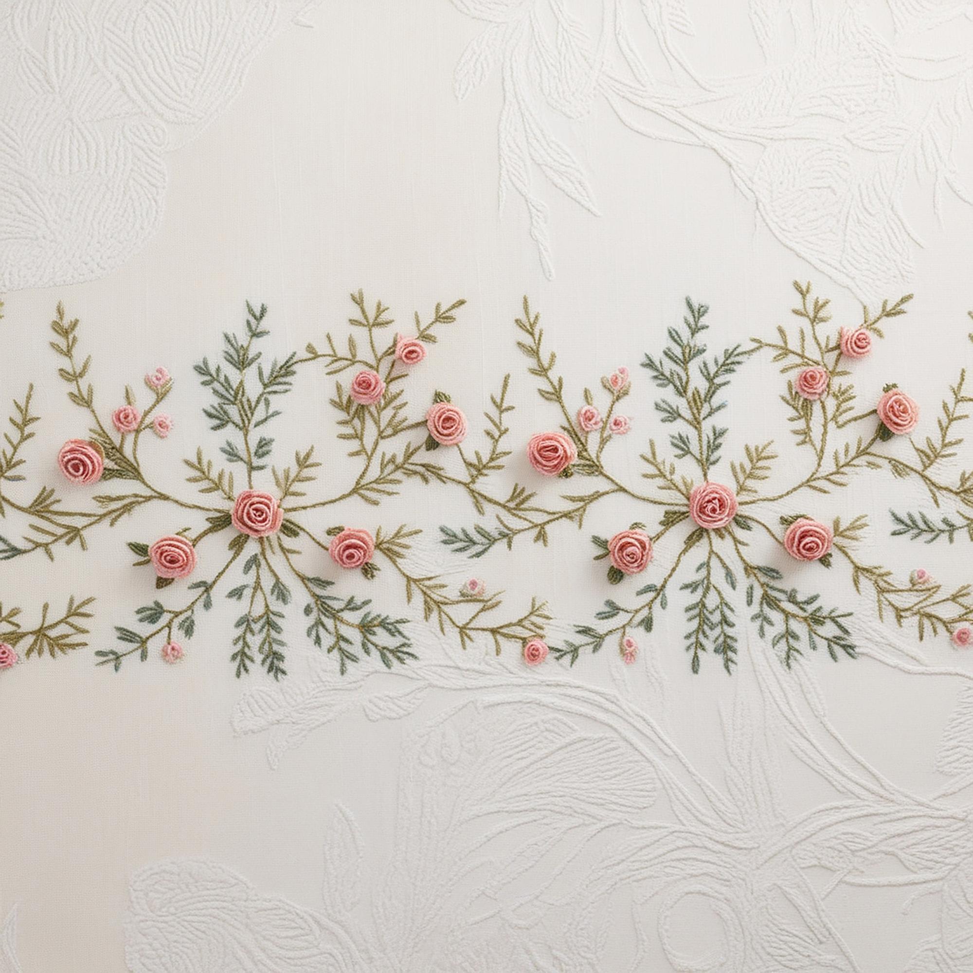 Pannello decorativo con fiori ricamati a mano